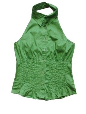 NWT Love Stitch Green Halter Peplum Top Smocked Open Back Boho S